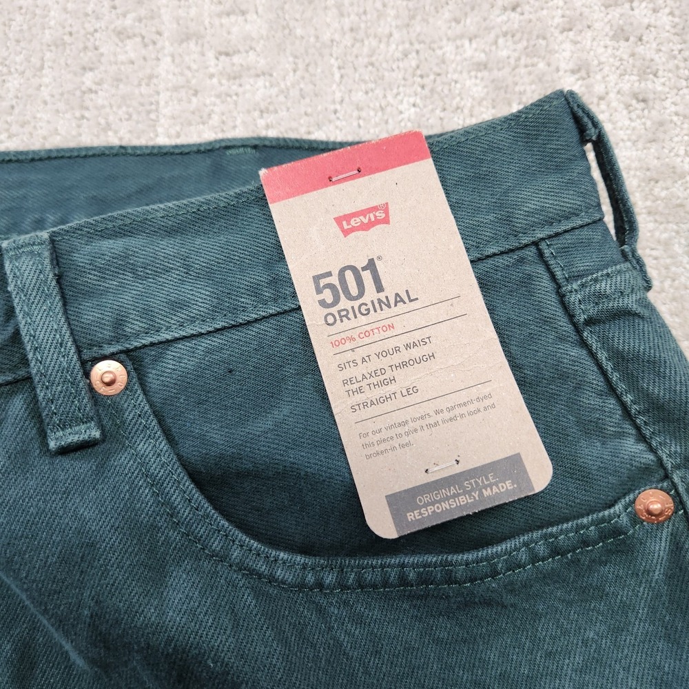 Levis 501 Jeans Men 38x30 Straight Leg Button Fly Green Denim Classic - Picture 9 of 13